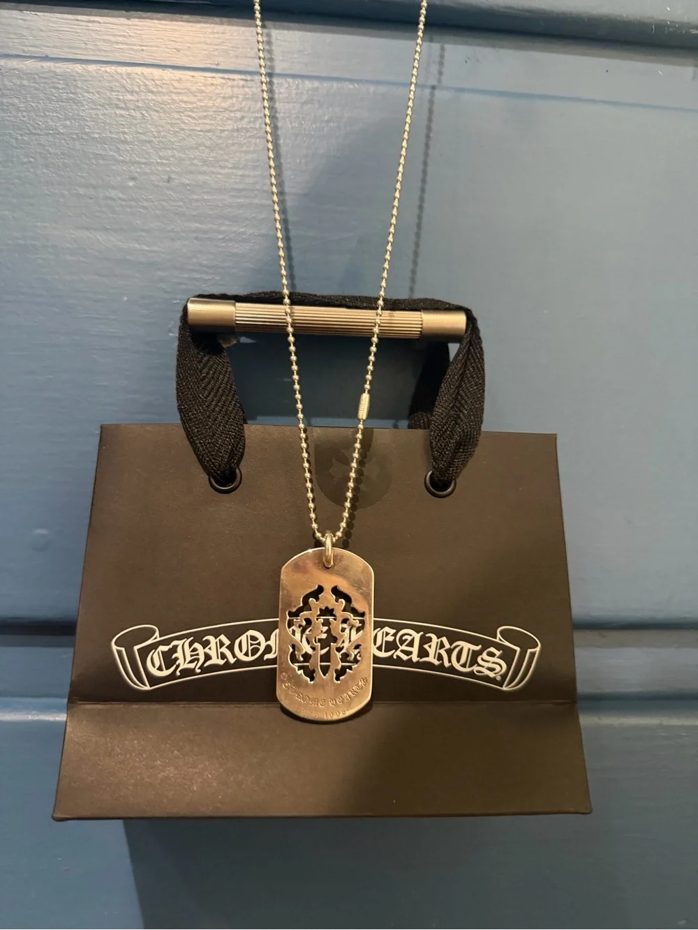 Chrome Hearts Silver cut-out cross dog-tag pendant necklace